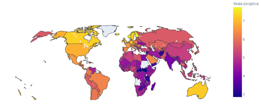 World Happiness ranking, mapa świata